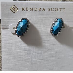 Kendra Scott Blue and Silver Stud Earrings In Veined Turquoise